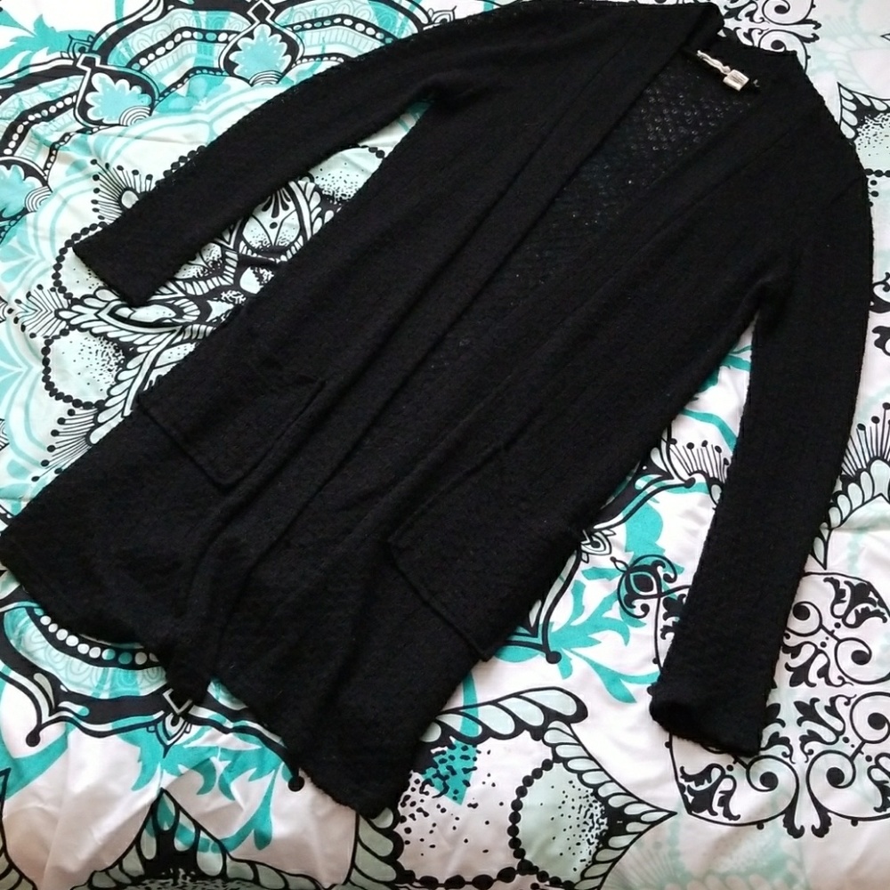 Black Open Cardigan with Pockets